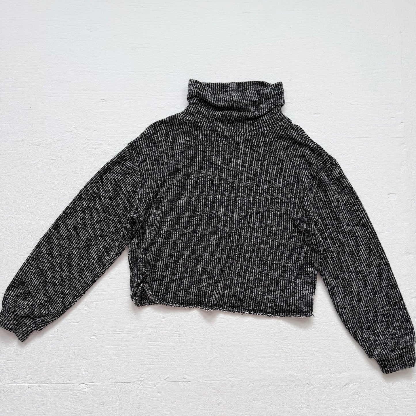 Secondhand Project Social T Knit Cropped Turtleneck Sweater Raw Hem Oversized, Size Medium