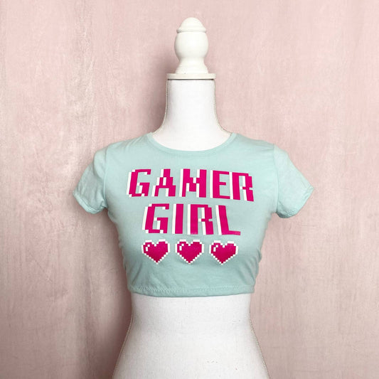 Reworked Gamer Girl Crop Baby Tee, Size XS