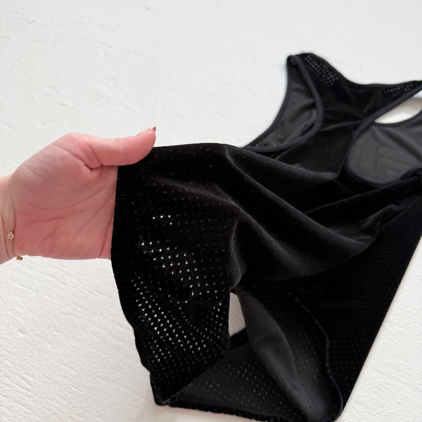 Secondhand FILA Black Velour Mesh Bodysuit Logo One Piece, Size Medium