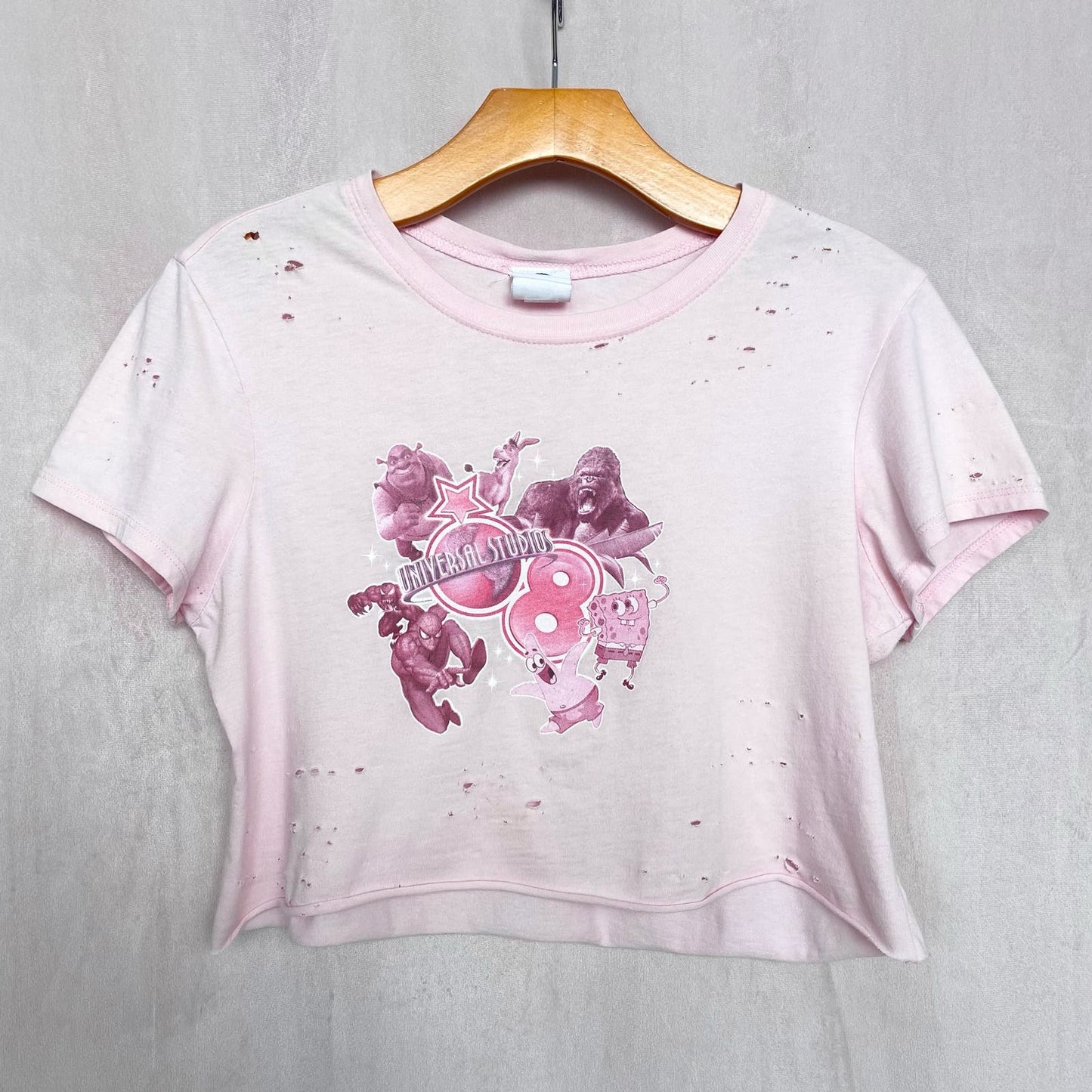 Upcycled Y2K Universal Studios Distressed Crop Baby Tee, Size Medium