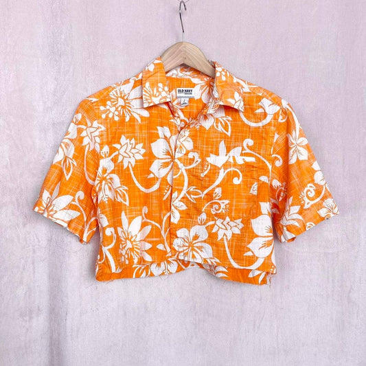 Upcycled Crop Hawaiian Shirt & Jumbo Scrunchie Set, Size Small