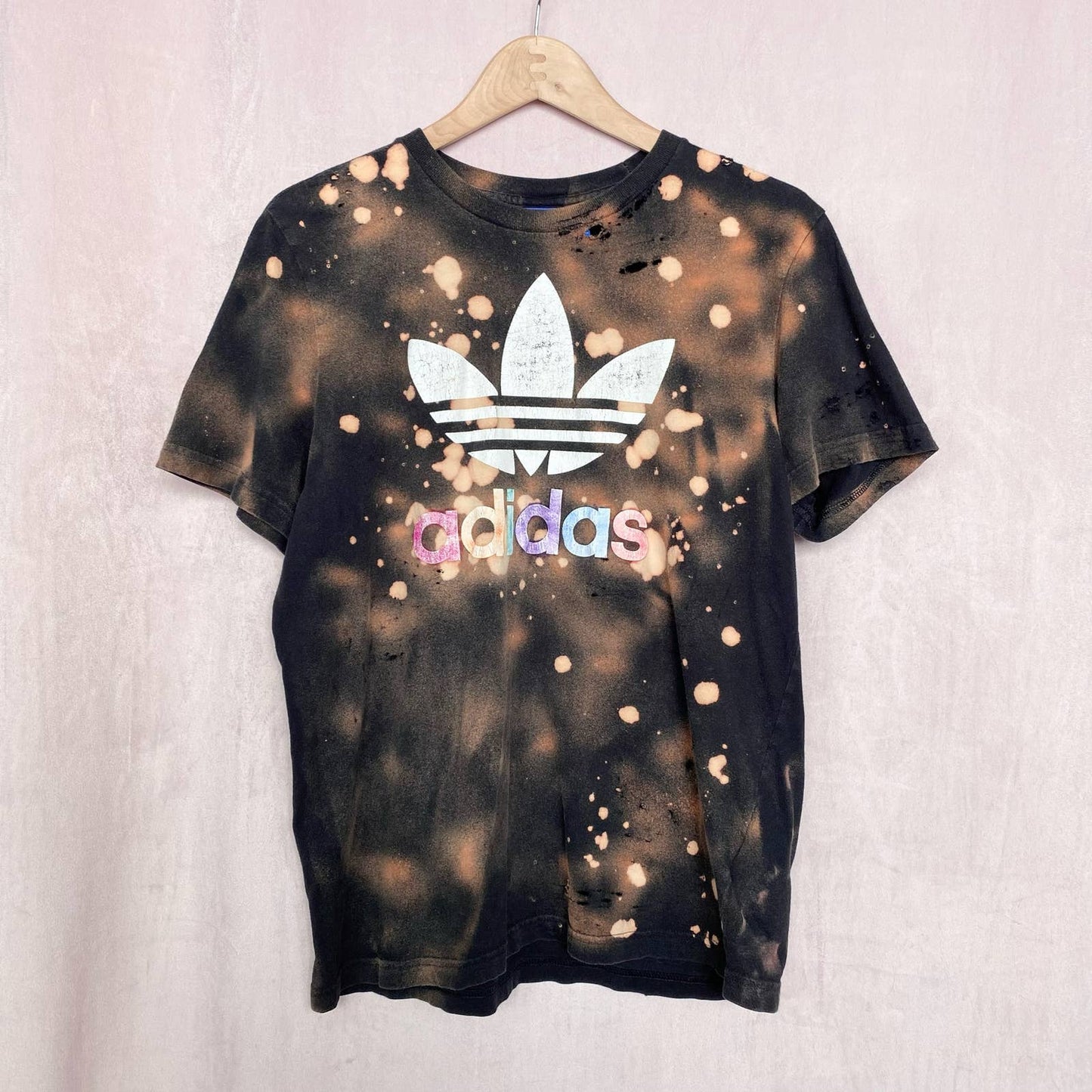 Upcycled Adidas Originals Logo Distressed Tee, Size Large