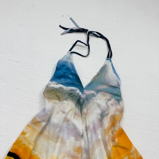 Y2K Les Tout Petits Sunflower Handkerchief Halter Dress, Fits XS