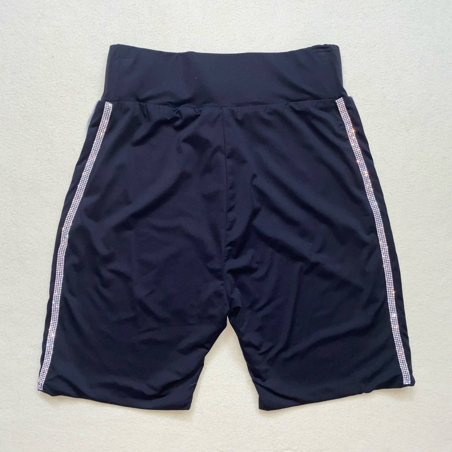 Preowned Meshki Rhinestone Stripe Biker Shorts, Size Medium