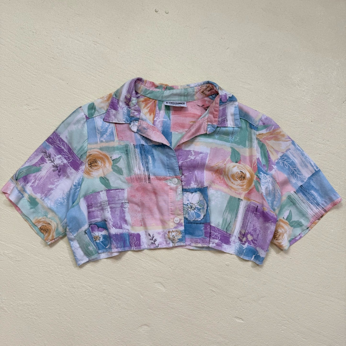 Upcycled Vintage Alfred Dunner Crop Button Up, Size 14