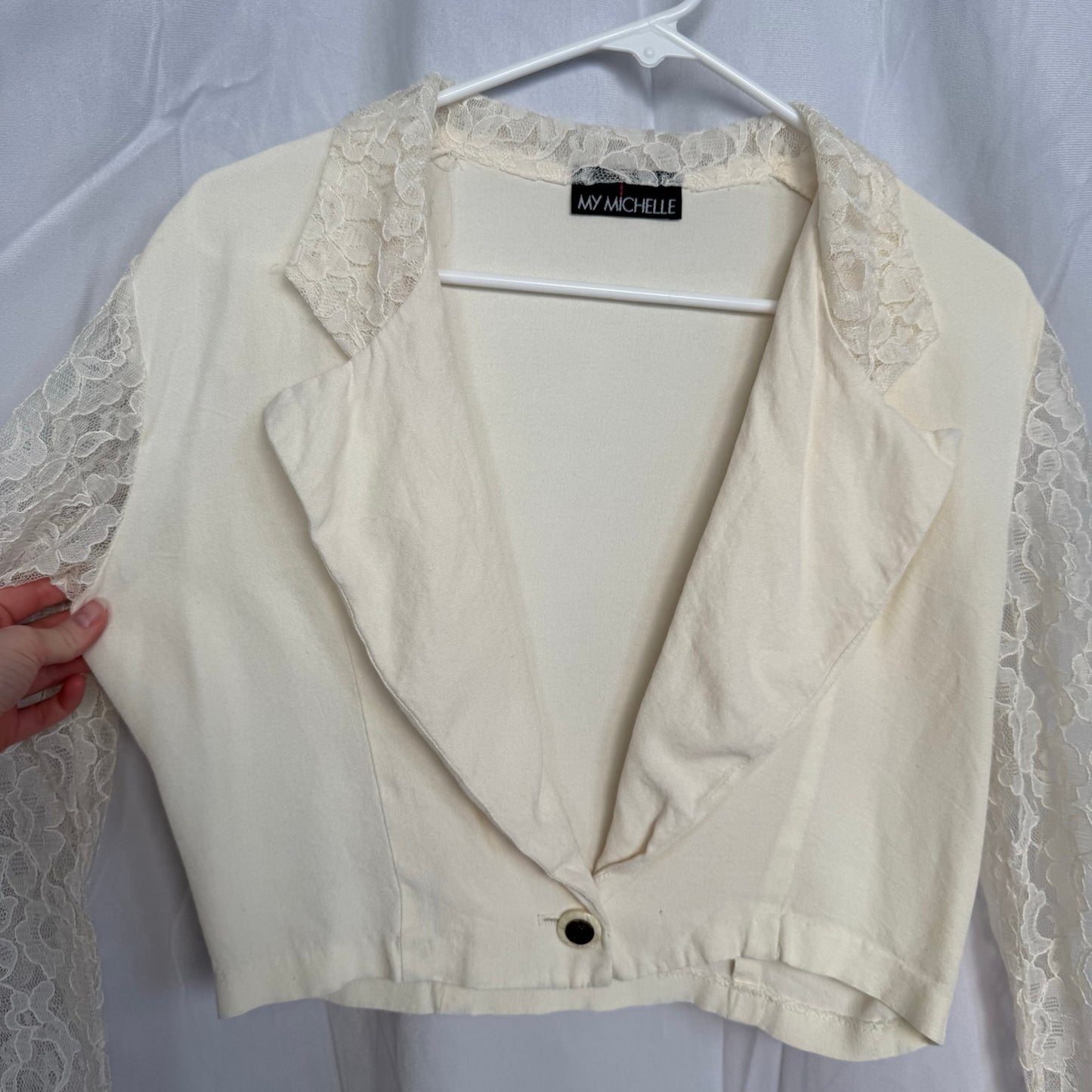 Vintage My Michelle Cream Lace Crop Blazer, Size Medium