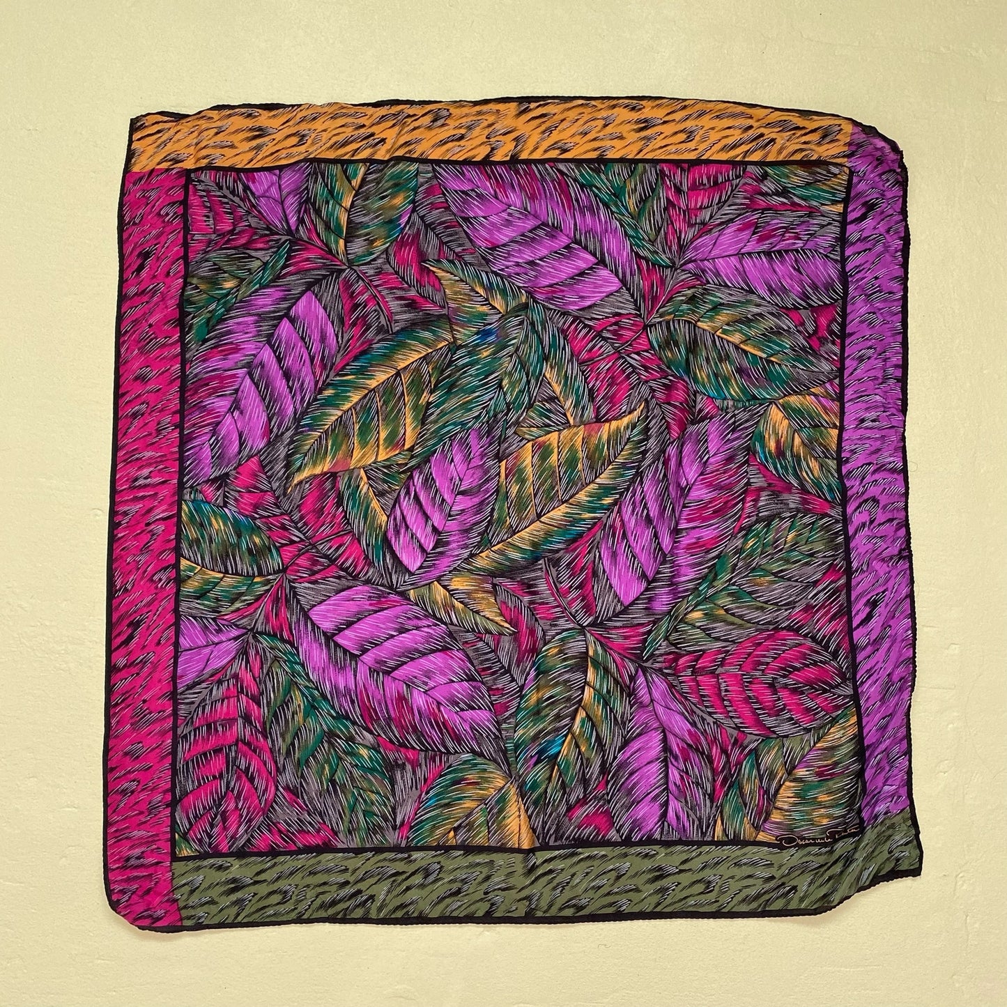 Vintage Oscar De La Renta Silk Leaf Print Scarf