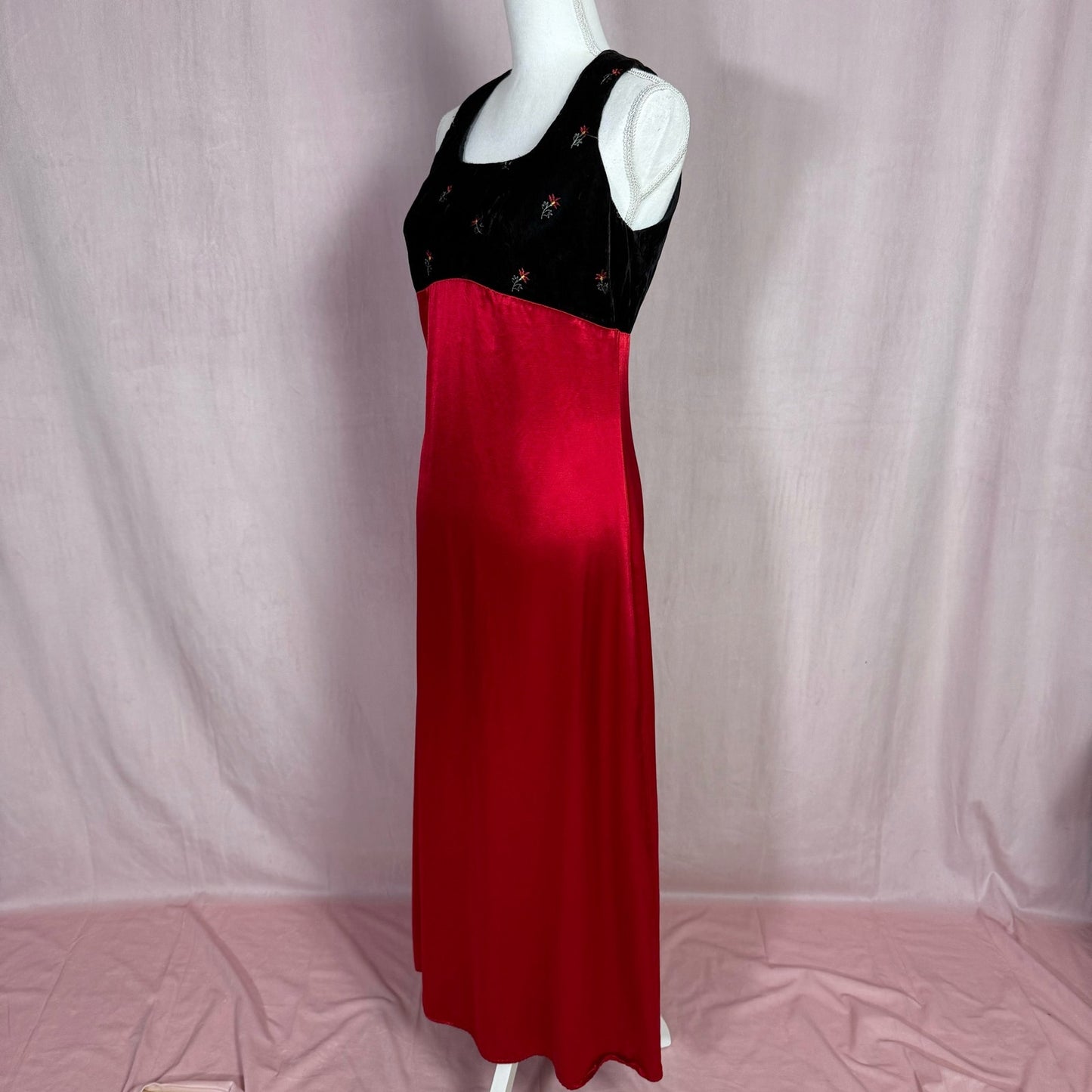 Vintage Finesse Velvet Satin Maxi Dress Slip, Size S/M