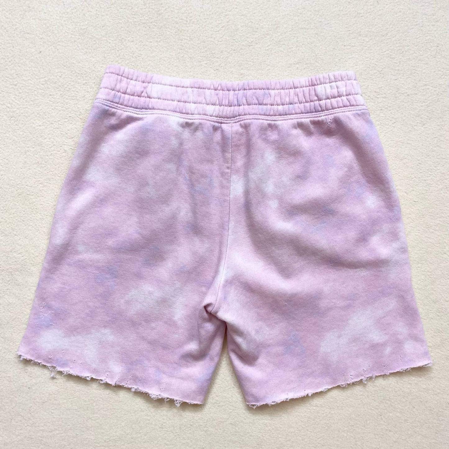 Reworked Pink Tie Dye Distressed Sweat Shorts, Size Small