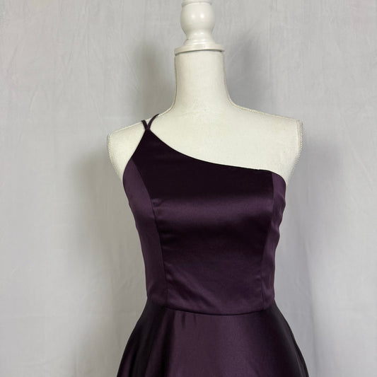 Secondhand David's Bridal One Shoulder Purple Satin Bridesmaid Dress, Size 2