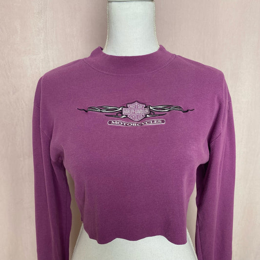 Reworked Vintage Harley Davidson Crop Long Sleeve, Size Medium