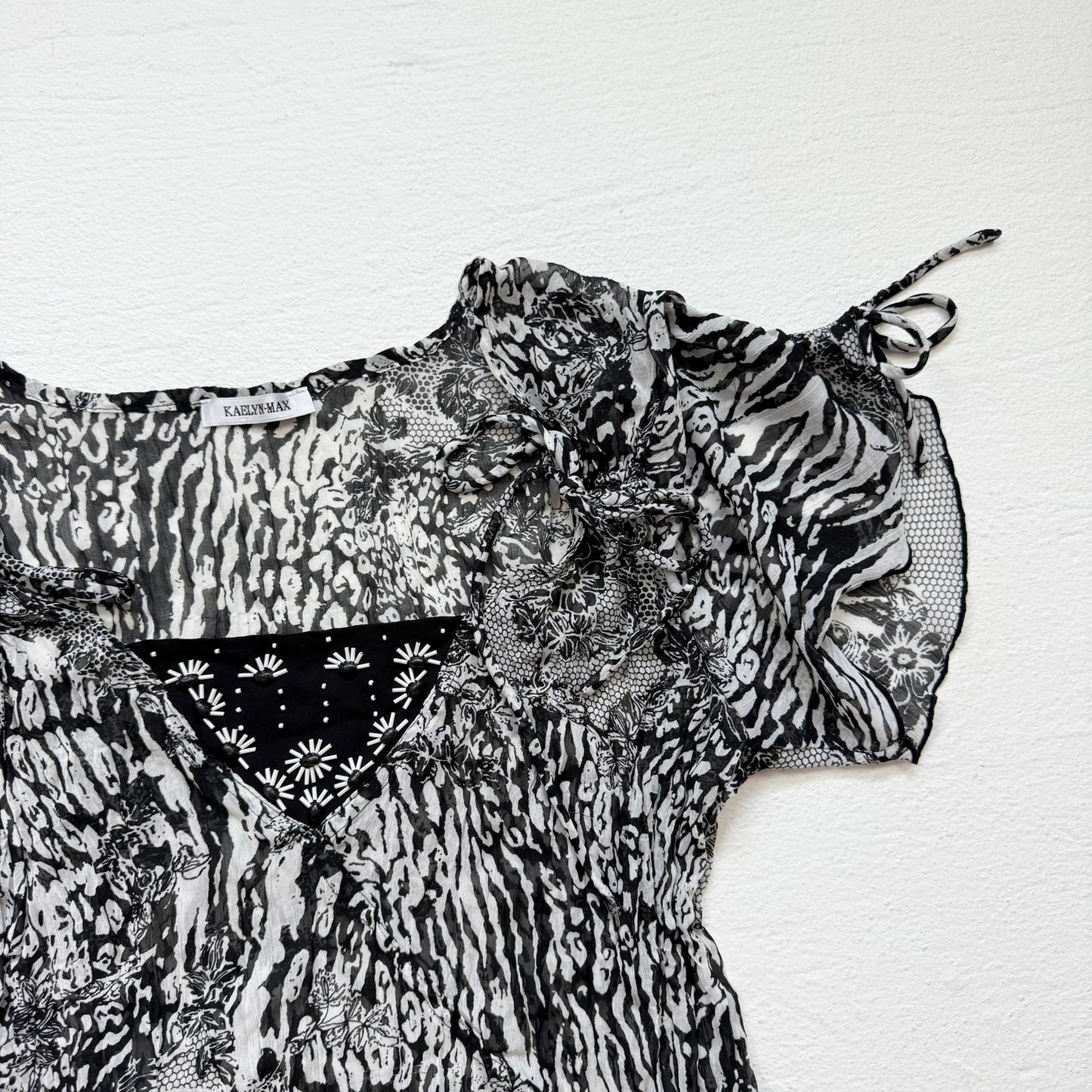 Y2K Kaelyn Max Sheer Beaded Tie Sleeve Blouse, Size Large