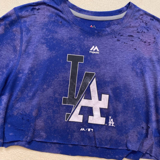 Reworked LA Dodger’s Distressed Crop Tee, Size Small