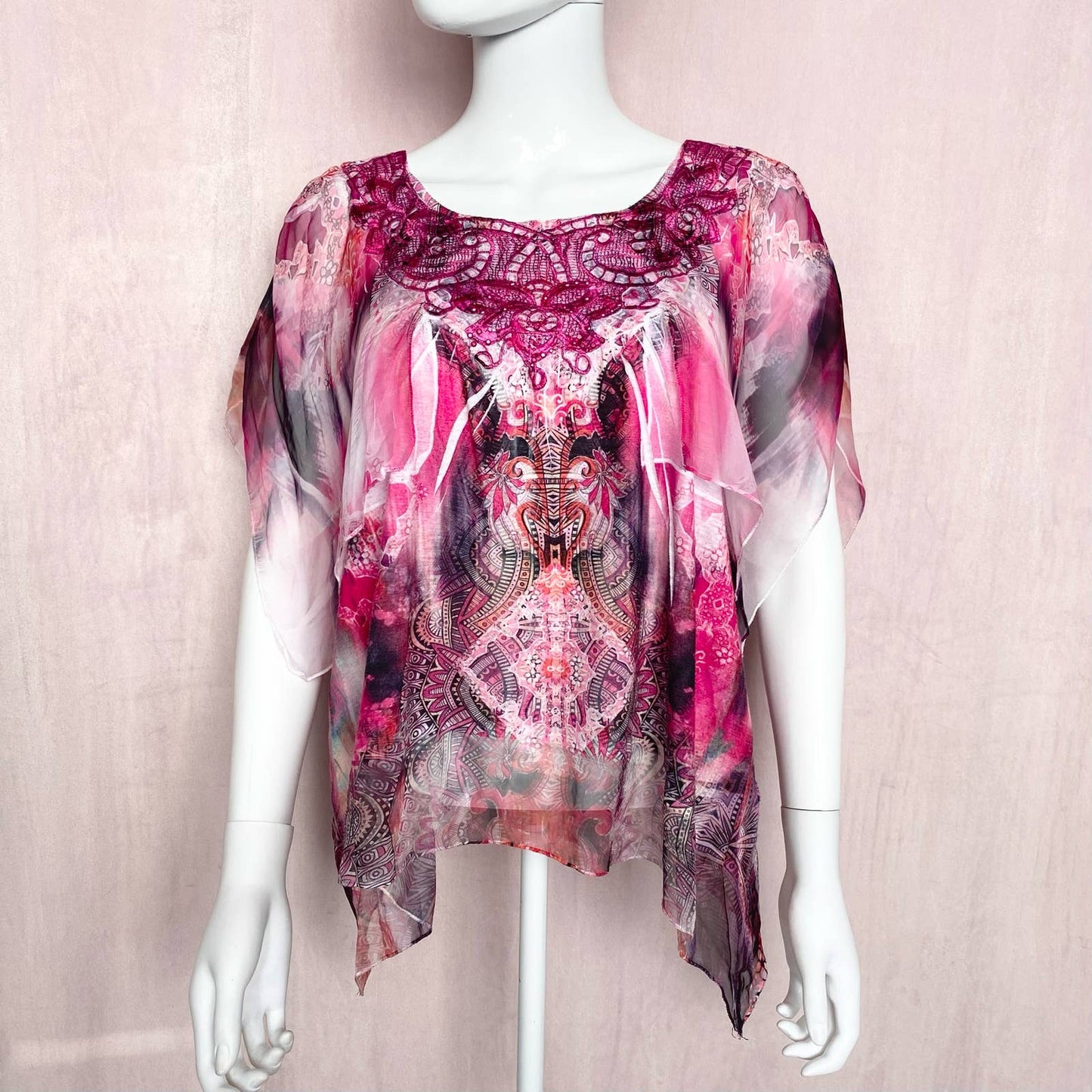 Y2K One World Embellished Overlay Tunic Blouse, Size XS