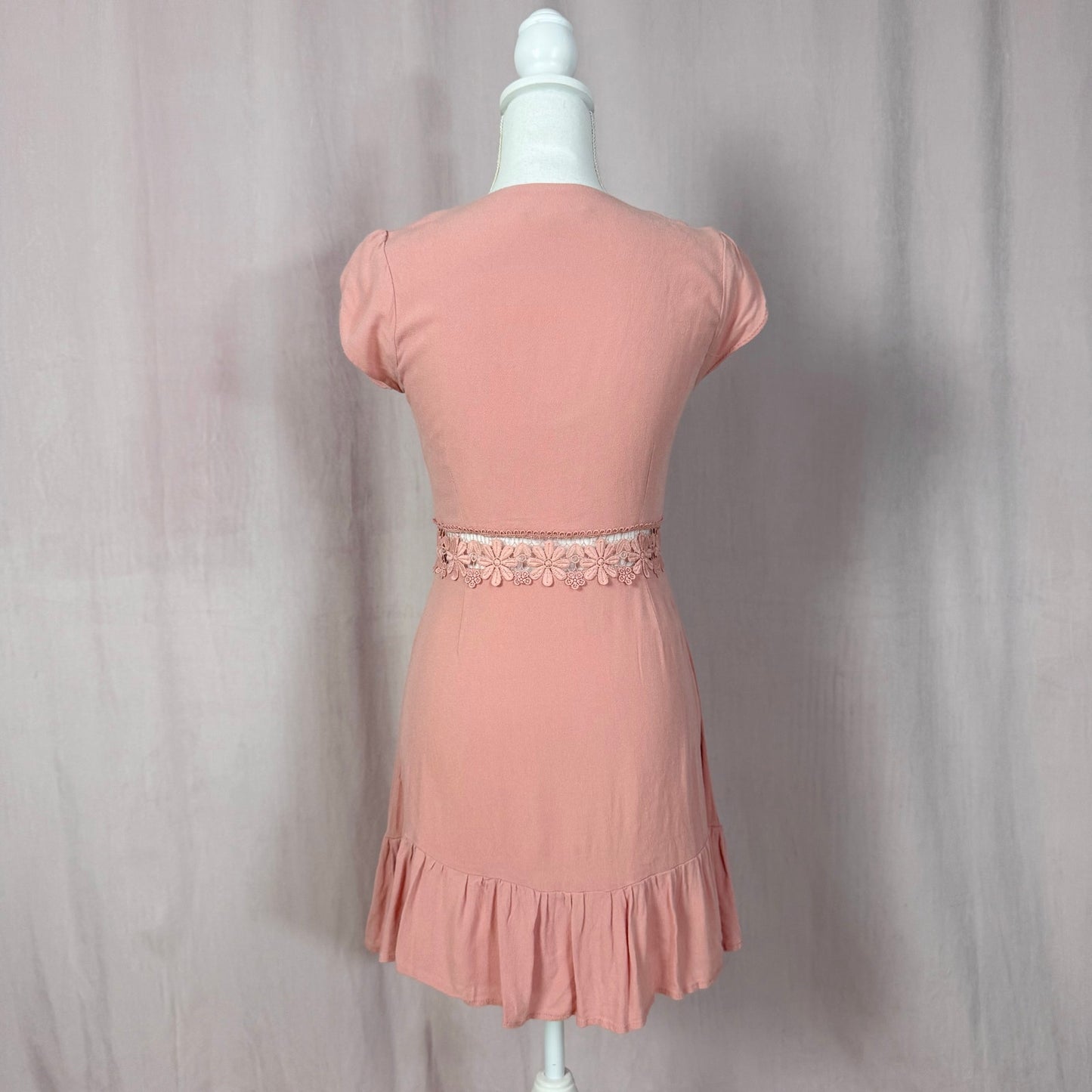 Secondhand Lulus Wistful Wanderer Dusty Pink Lace Mini Dress, Size Small