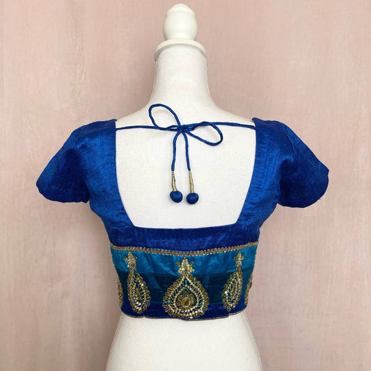 Vintage Embellished Saree Satin Crop Blouse, Size Small