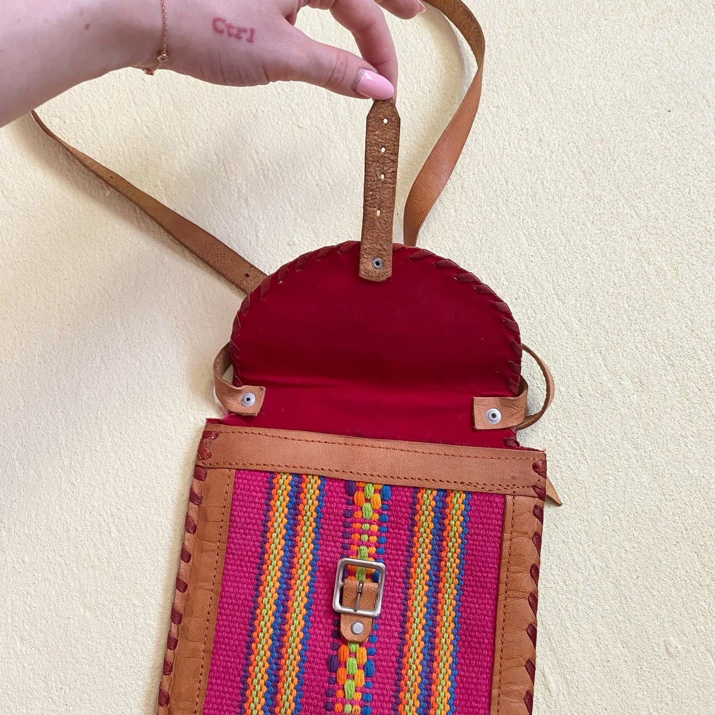 Vintage Oaxaca Tooled Leather Pouch Crossbody Small Bag