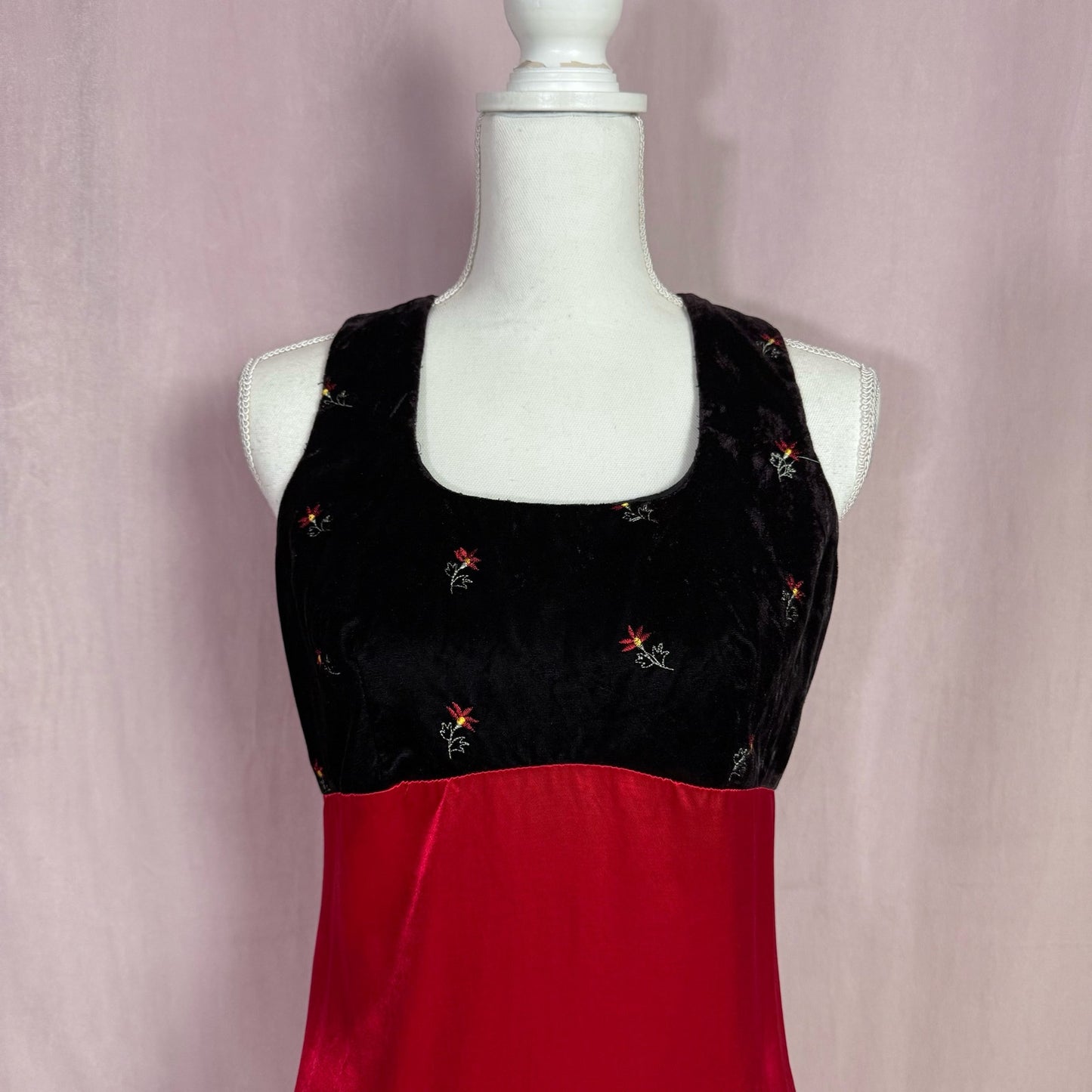 Vintage Finesse Velvet Satin Maxi Dress Slip, Size S/M
