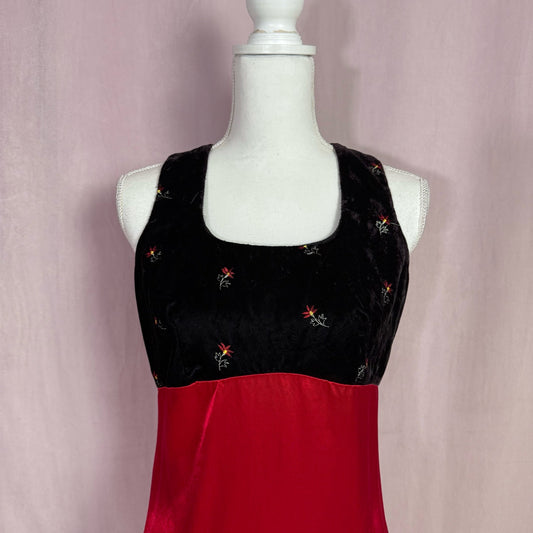 Vintage Finesse Velvet Satin Maxi Dress Slip, Size S/M