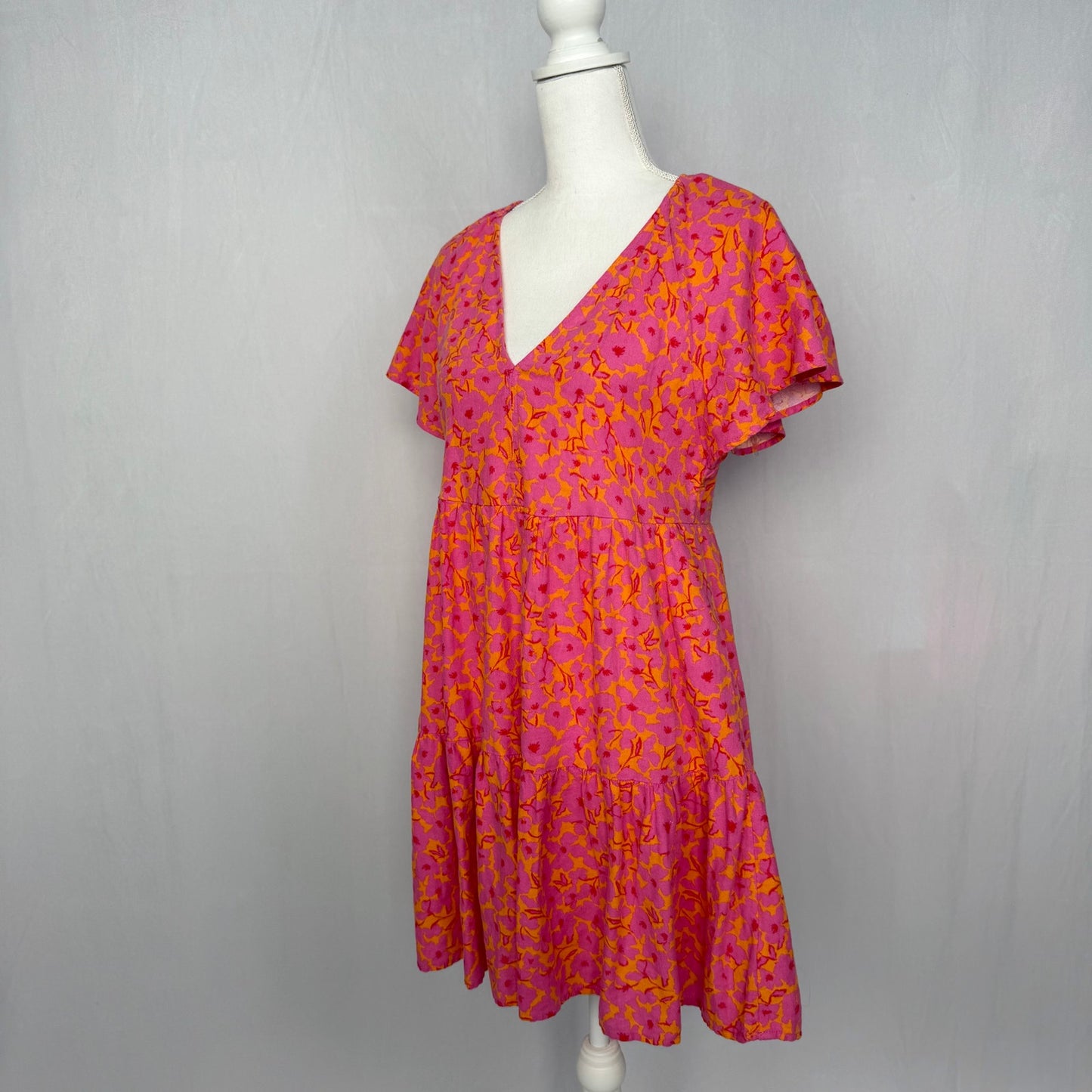 Secondhand Universal Thread Tiered Linen Blend Floral Babydoll Mini Dress, Size XS