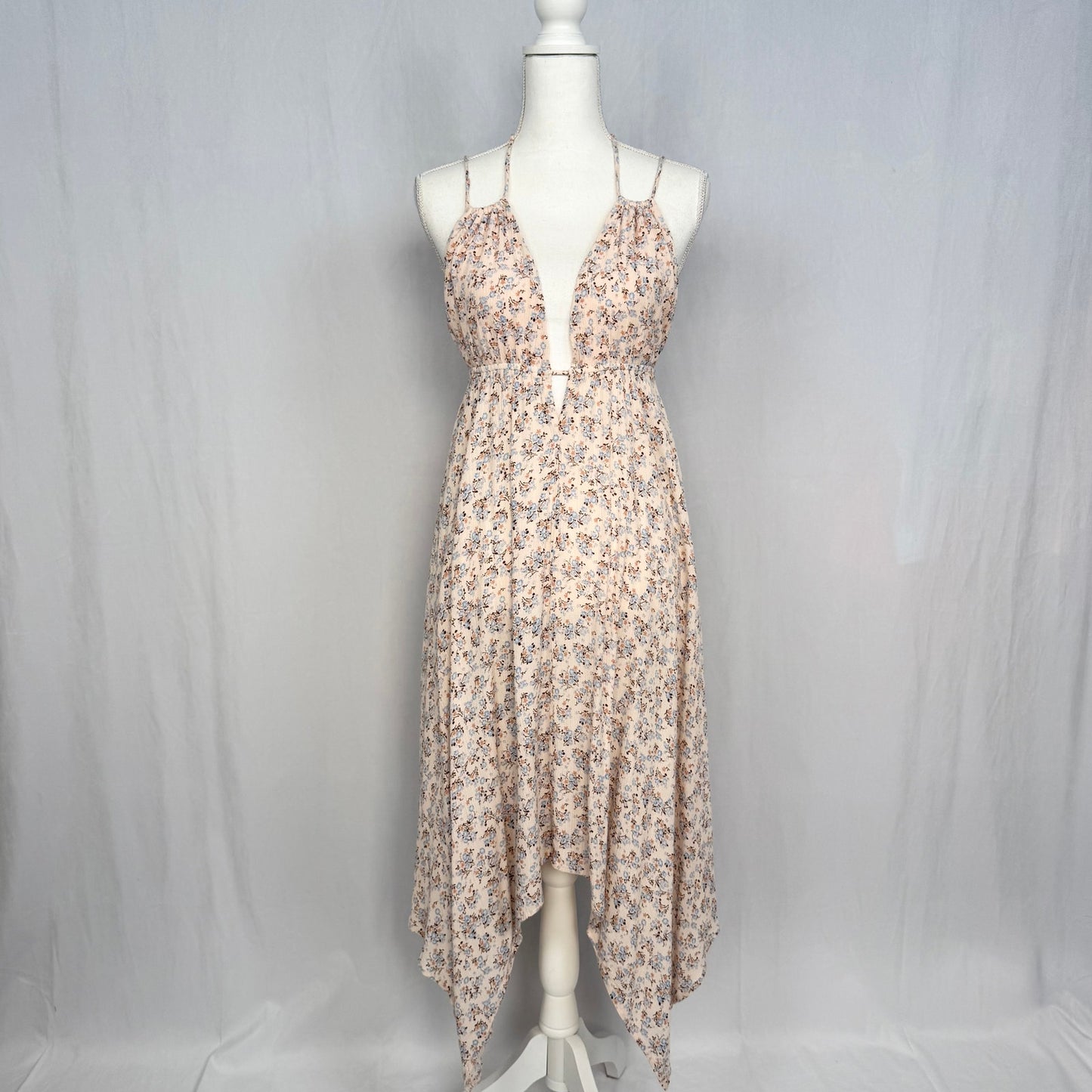Secondhand Mahina Floral Rayon Handkerchief Hem Halter Midi Dress, Size Small