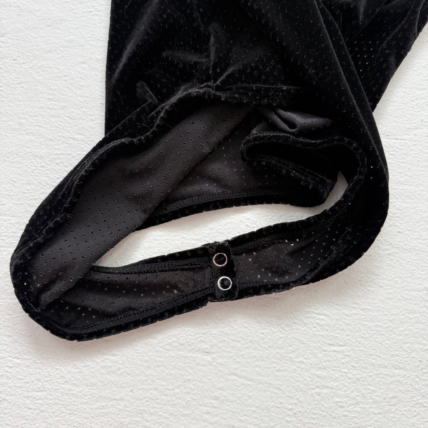 Secondhand FILA Black Velour Mesh Bodysuit Logo One Piece, Size Medium