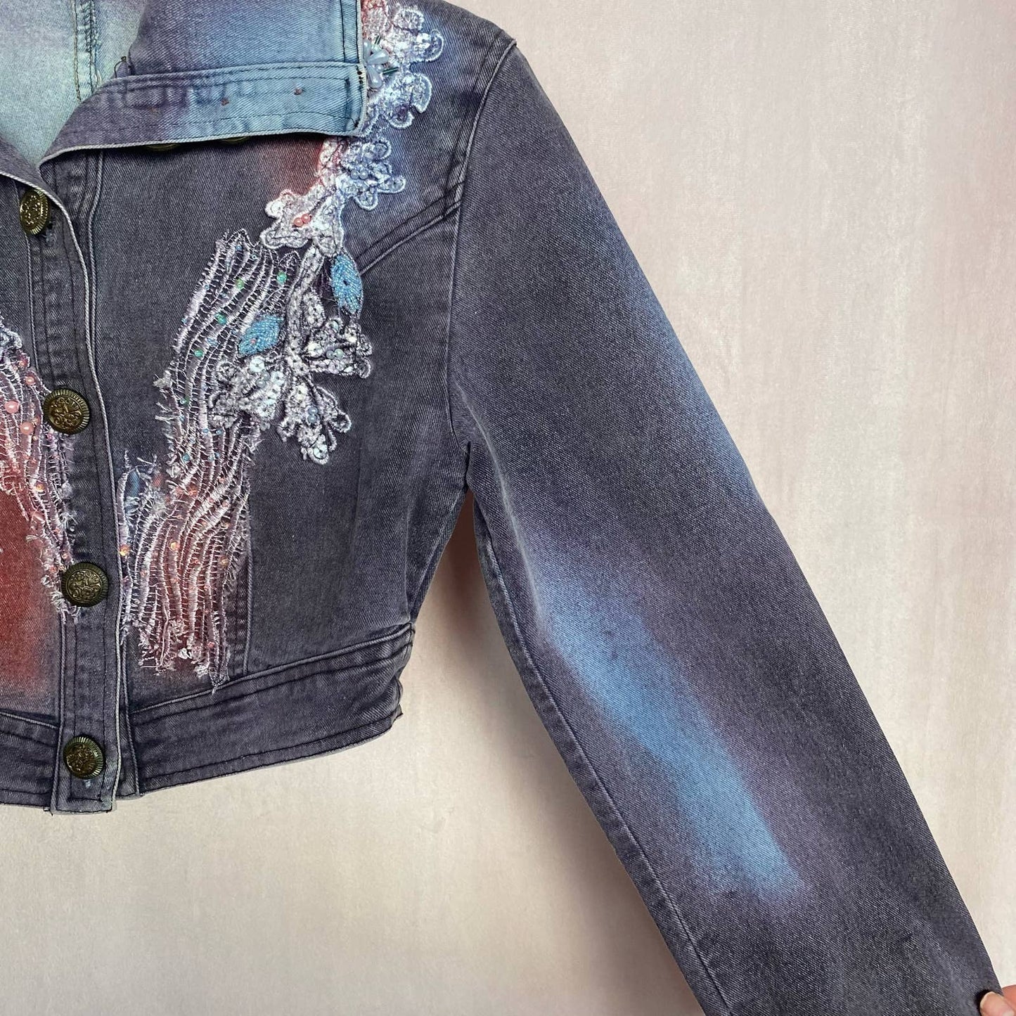Secondhand AngFu Embellished Crop Jean Jacket, Size Small