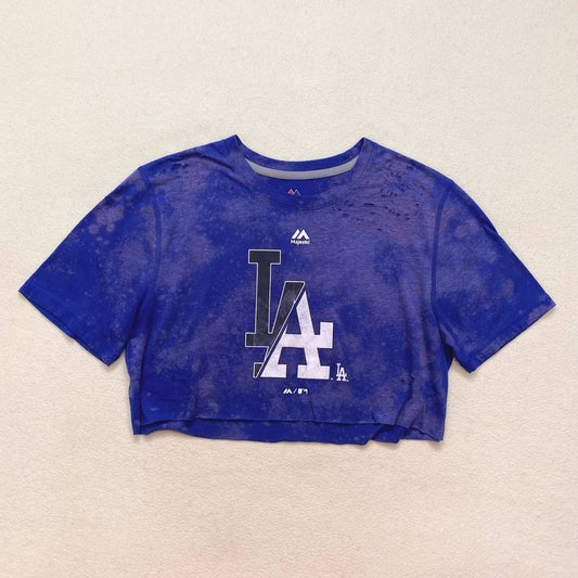 Reworked LA Dodger’s Distressed Crop Tee, Size Small