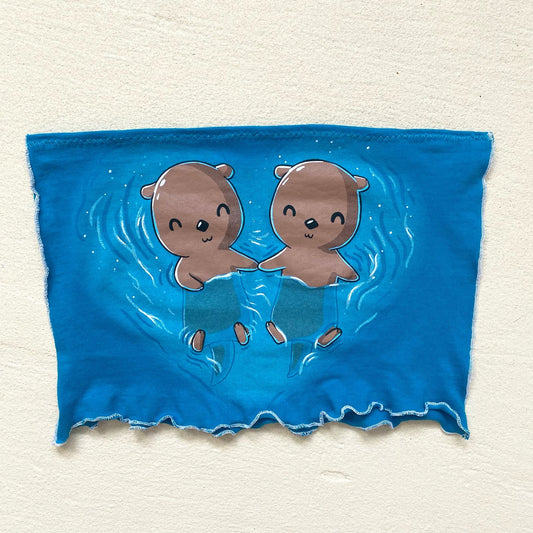Upcycled Sea Otter Love Blue Tube Top, Size XS
