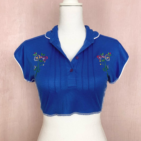 Upcycled Vintage Embroidered Button Front Crop Top, Size Small