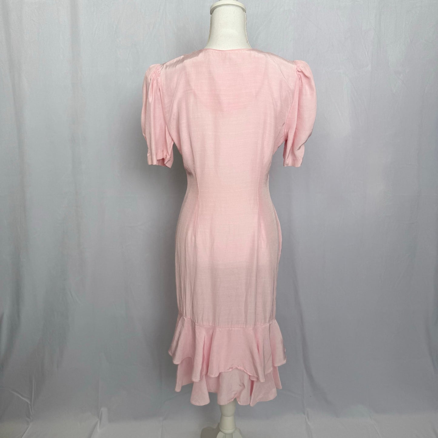 Vintage 80s Jonathan Martin Pink Button Front Dress, Size 9/10