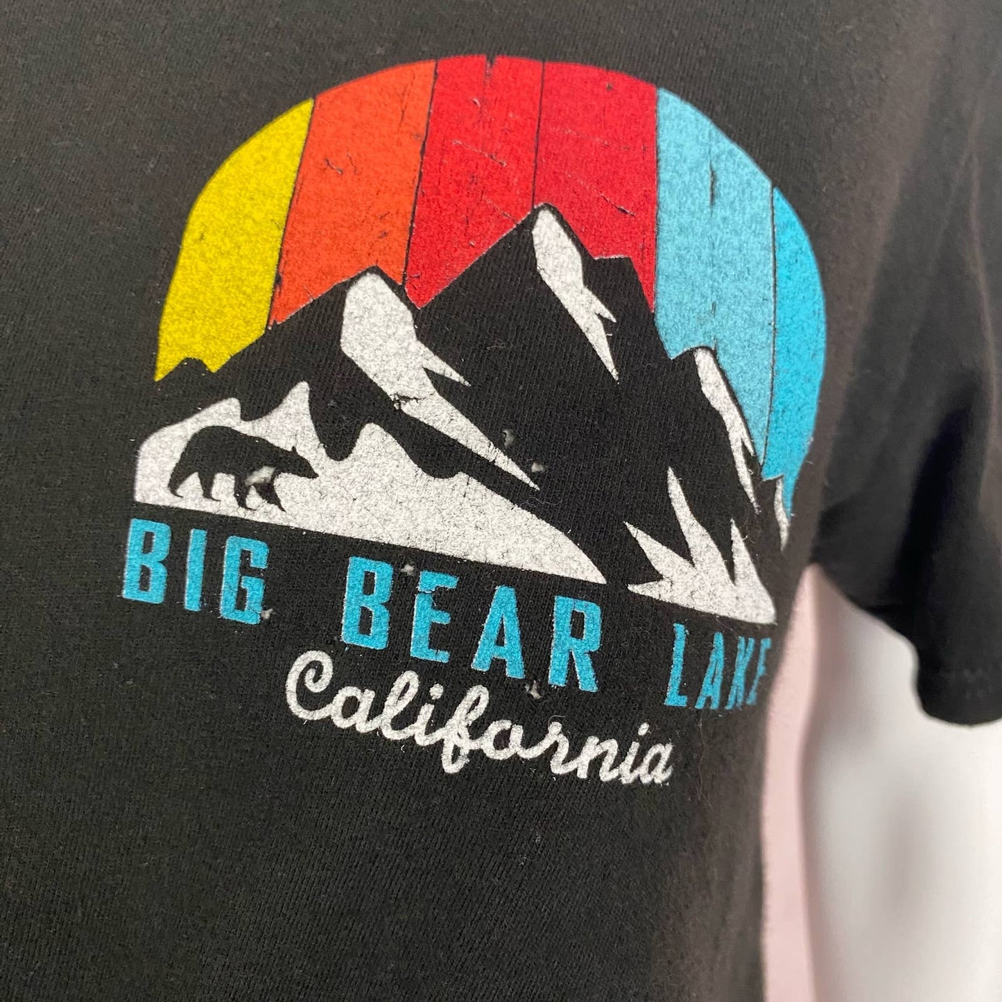 Reworked Big Bear Distressed Crop Tee, Size Small