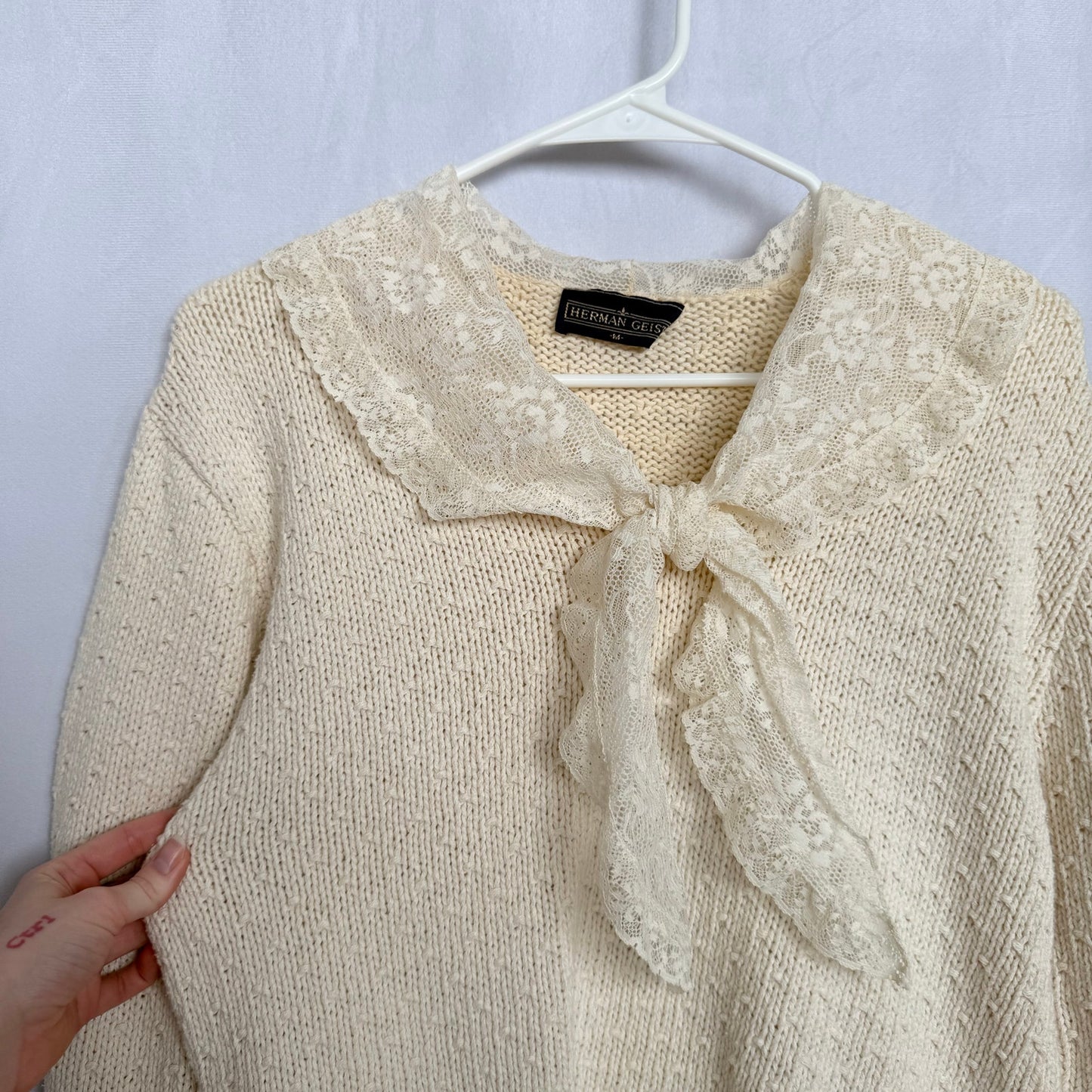 Vintage Herman Geist Lace Collar Knit Sweater, Size Small