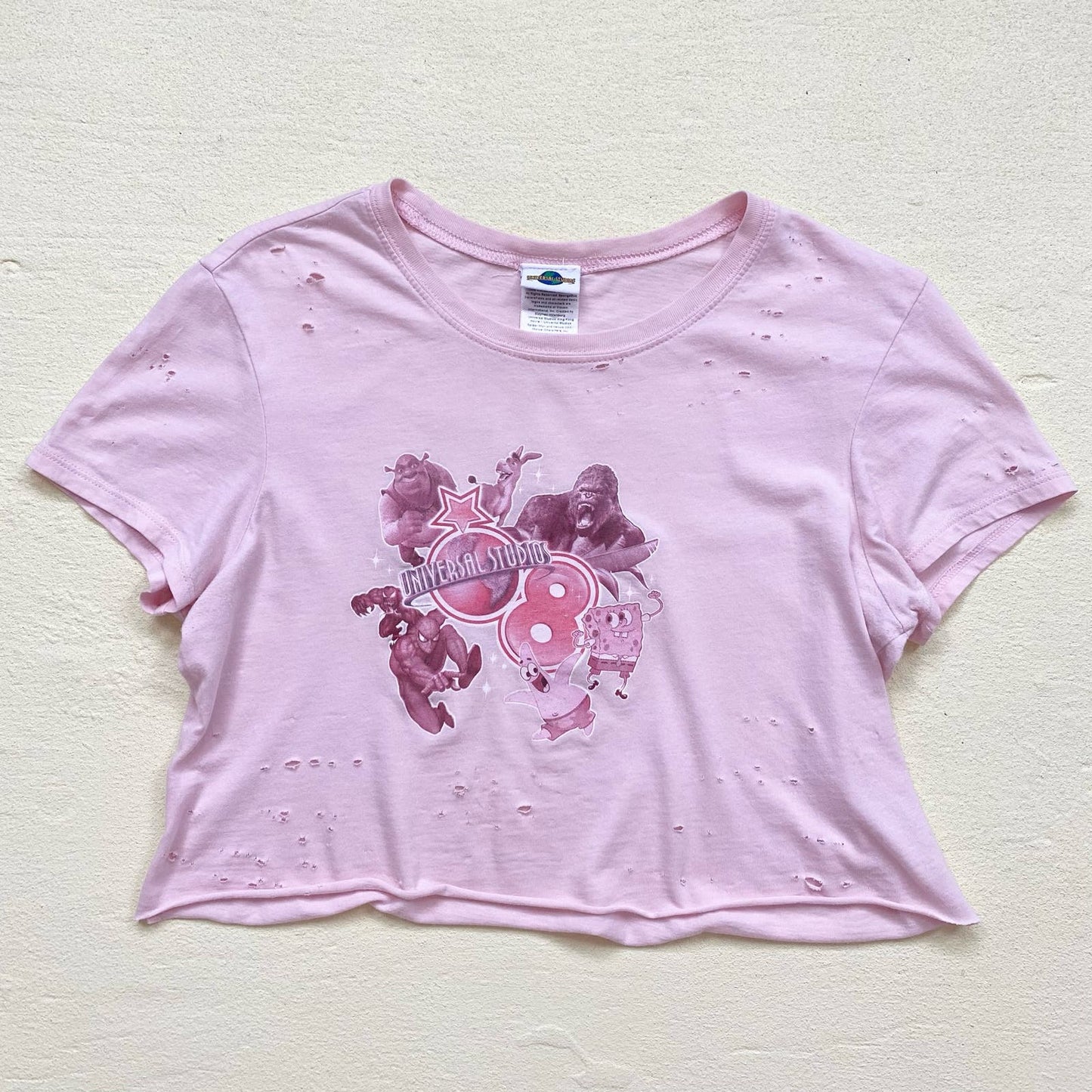 Upcycled Y2K Universal Studios Distressed Crop Baby Tee, Size Medium