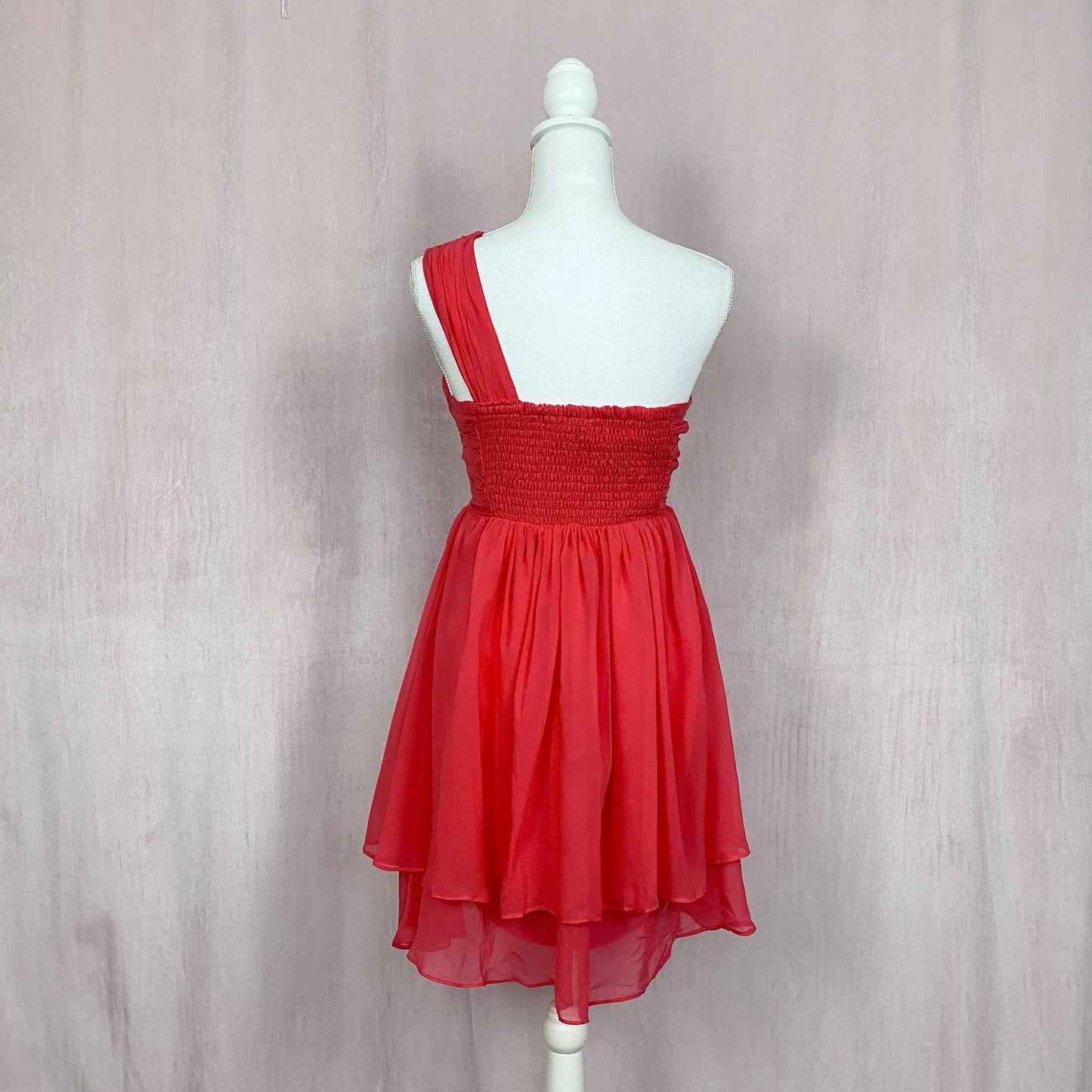 Preowned Marineblu Embellished Chiffon One Shoulder Mini Dress, Size Medium