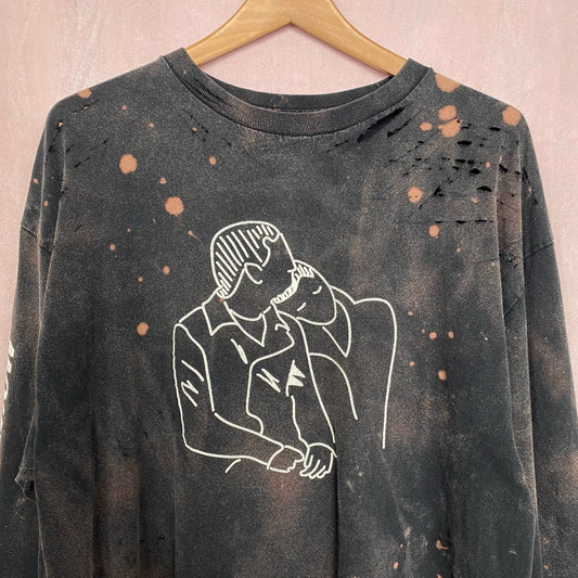 Upcycled Farr Distressed Long Sleeve T-Shirt, Size XL