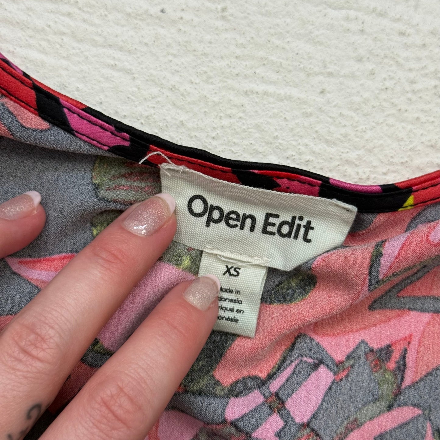 Secondhand Open Edit Satin Floral Wrap Style Crop Top XS Long Sleeve Back Tie Elastic Waist