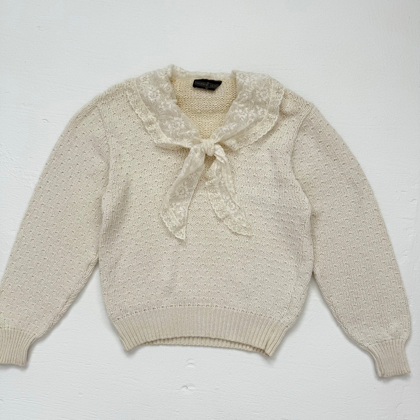 Vintage Herman Geist Lace Collar Knit Sweater, Size Small