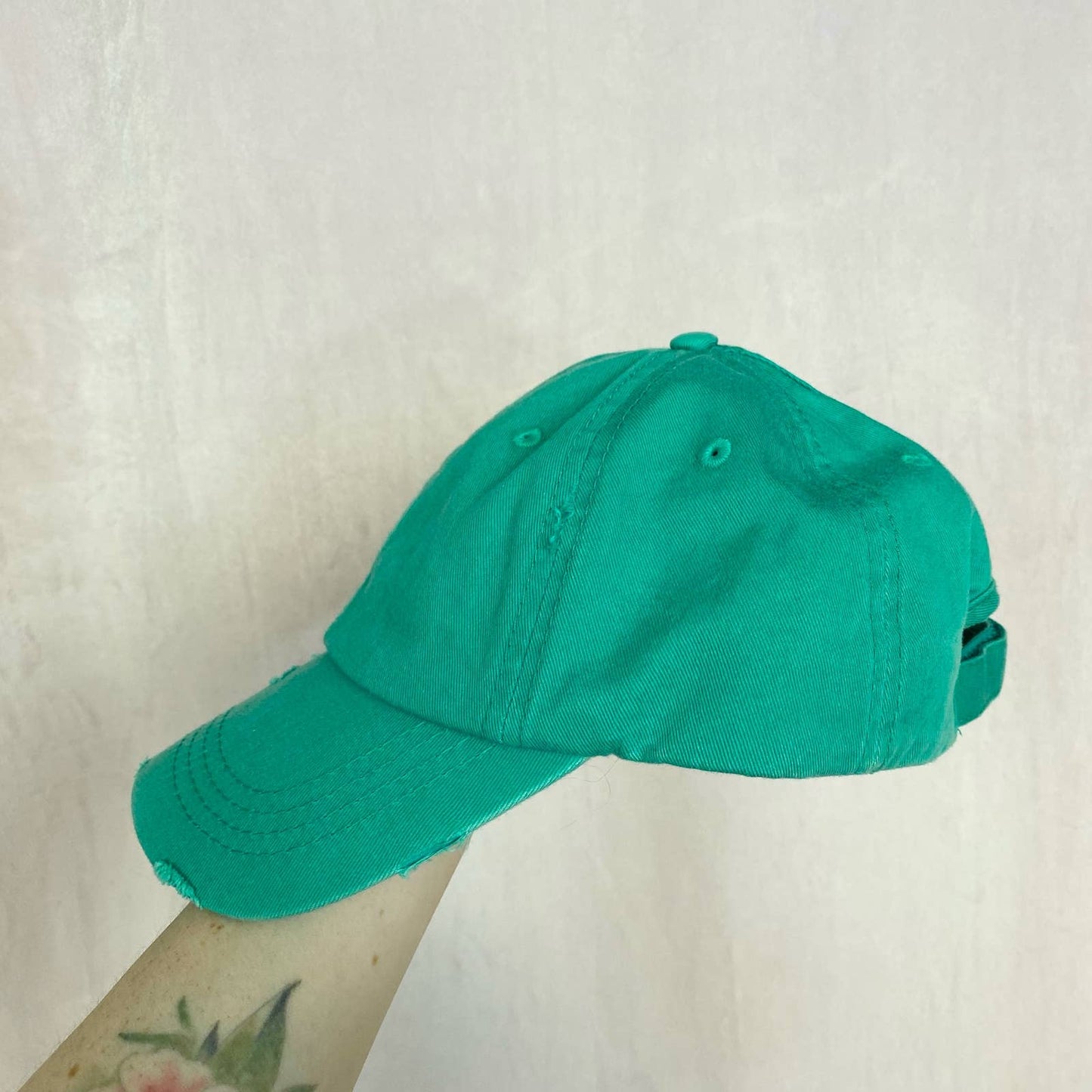 Secondhand KBEthos Distressed Vintage Ponytail Cap in Teal Green