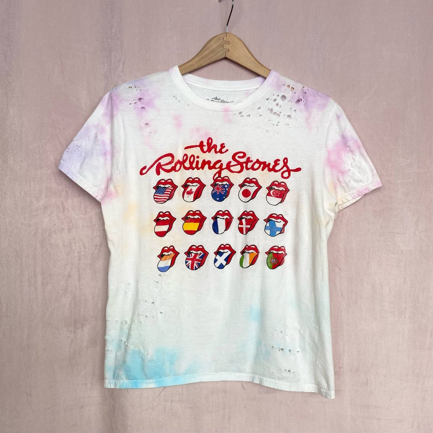 Reworked The Rolling Stones Tie Dye Distressed Band Tee, Size Medium