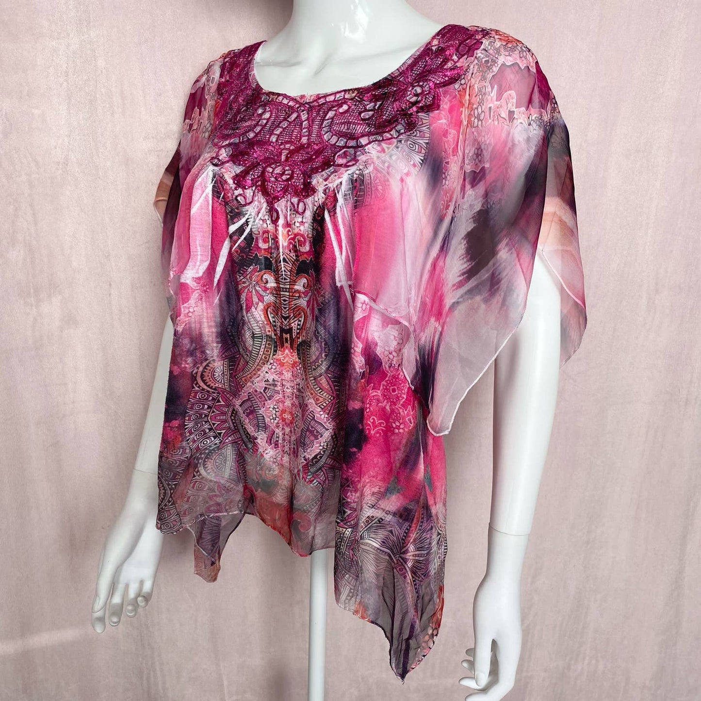Y2K One World Embellished Overlay Tunic Blouse, Size XS