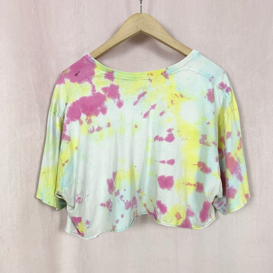 Upcycled Grunge Tie Dye Crop Oversized V-Neck Tee