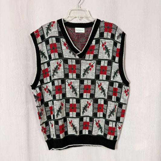Vintage The Knit Co Holly Berry Holiday Sweater Vest, Size XL