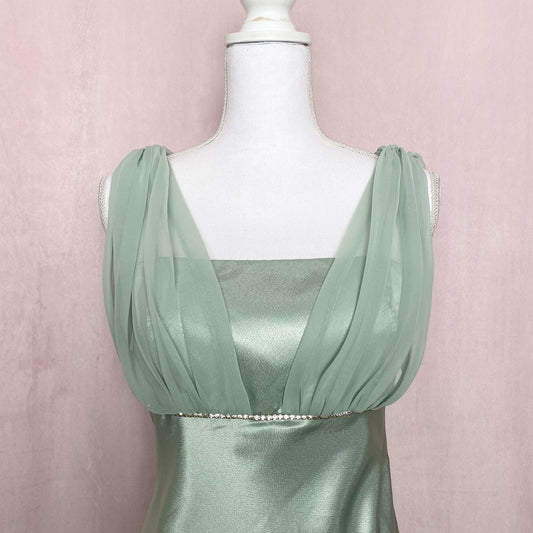 Vintage Fiesta Satin Mint Green Formal Midi Dress, Size Medium
