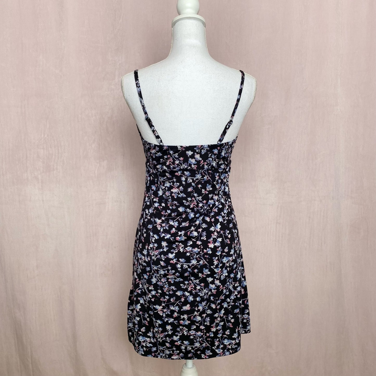 Y2K Floral Lace Trim Chemise Mini Dress, Size Medium