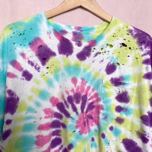 Upcycled Hanes Distressed Tie Dye T-Shirt, Size XL