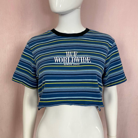 Reworked HUF Worldwide Stripe Knit Crop Tee, Size Medium