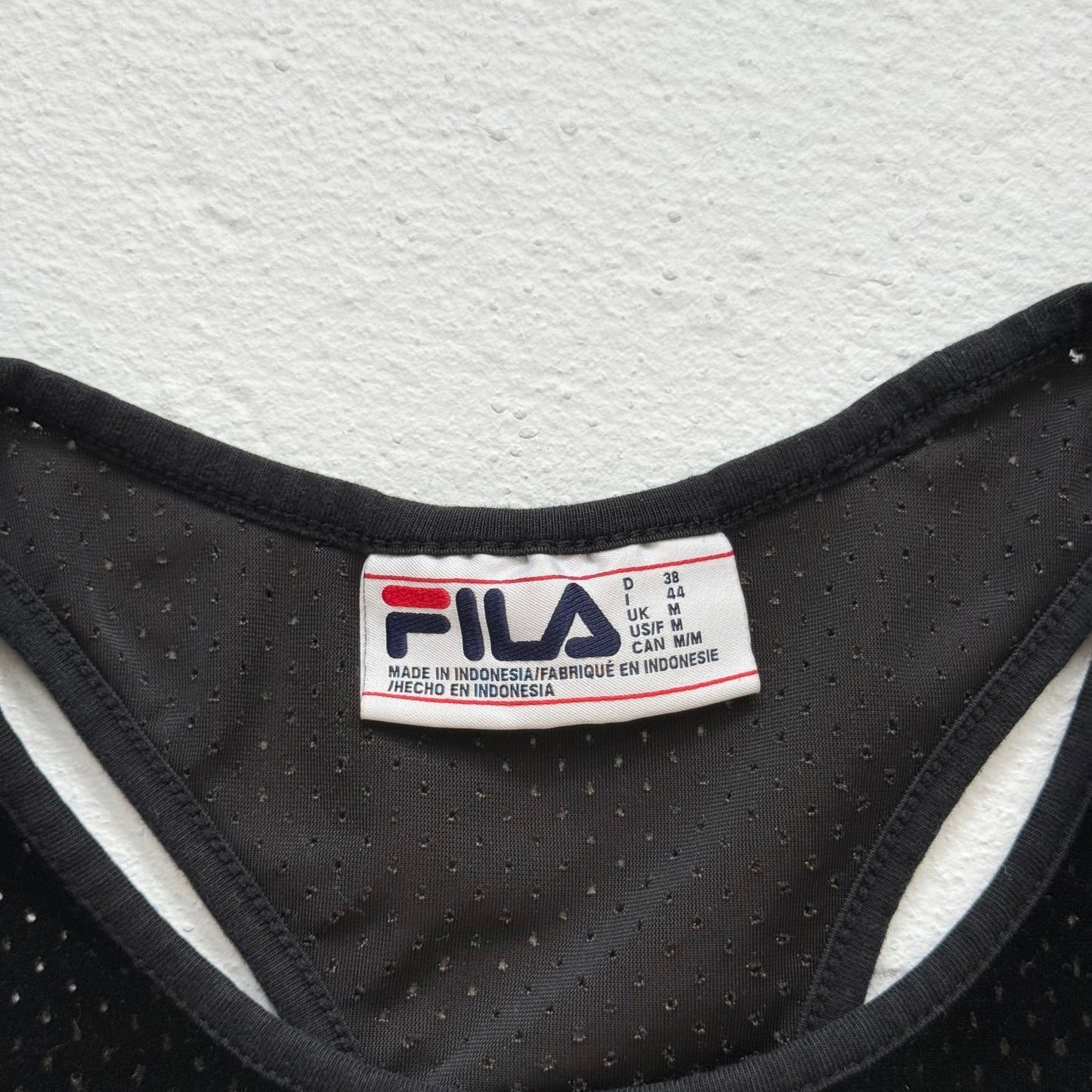 Secondhand FILA Black Velour Mesh Bodysuit Logo One Piece, Size Medium