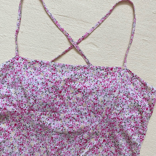 Y2K Banana Republic Pink Floral Lace Hem Cami, Size Medium