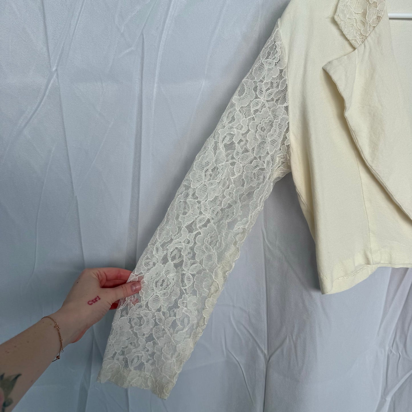 Vintage My Michelle Cream Lace Crop Blazer, Size Medium